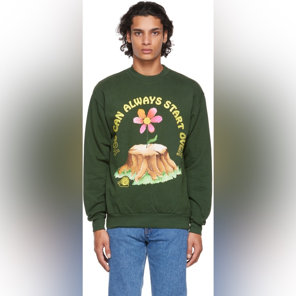 Online Ceramics you can always start over green cotton crew neck sweatshirt L